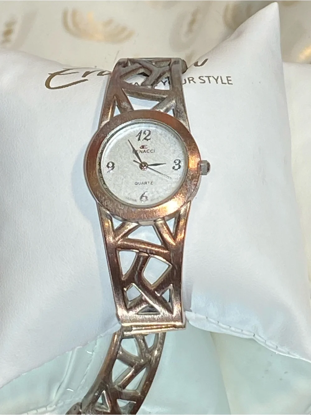 2 Rose Gold Style Cuff Watches for Women - Sleek Openwork Bracelet